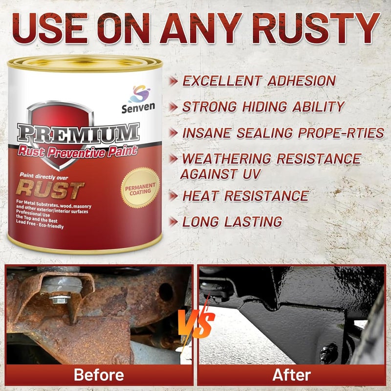 SENVEN Rust-Stop and Corrosion Permanently Rust Preventive Coating Anti-Rust Automotive Rust Reformer for Metal & Seal, Rust Converter Non-Porous Protective Barrier gloss Black Metallic Paint 35 Fluid Ounces - Image 3